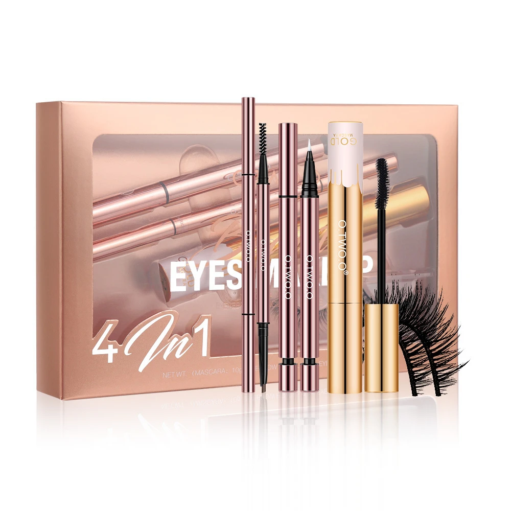 

Beginners Eye Makeup Kit 4 Pcs Set Eyebrow Pencil Mascara Lquid Eyeliner & A Pair of Fake Eyelashes Waterproof Long Lasting