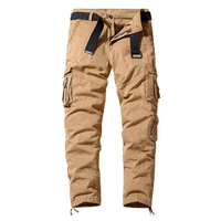 pure cotton loose straight leg multi pocket casual pants autumn and winter outdoor overalls jogging pants men streetwear