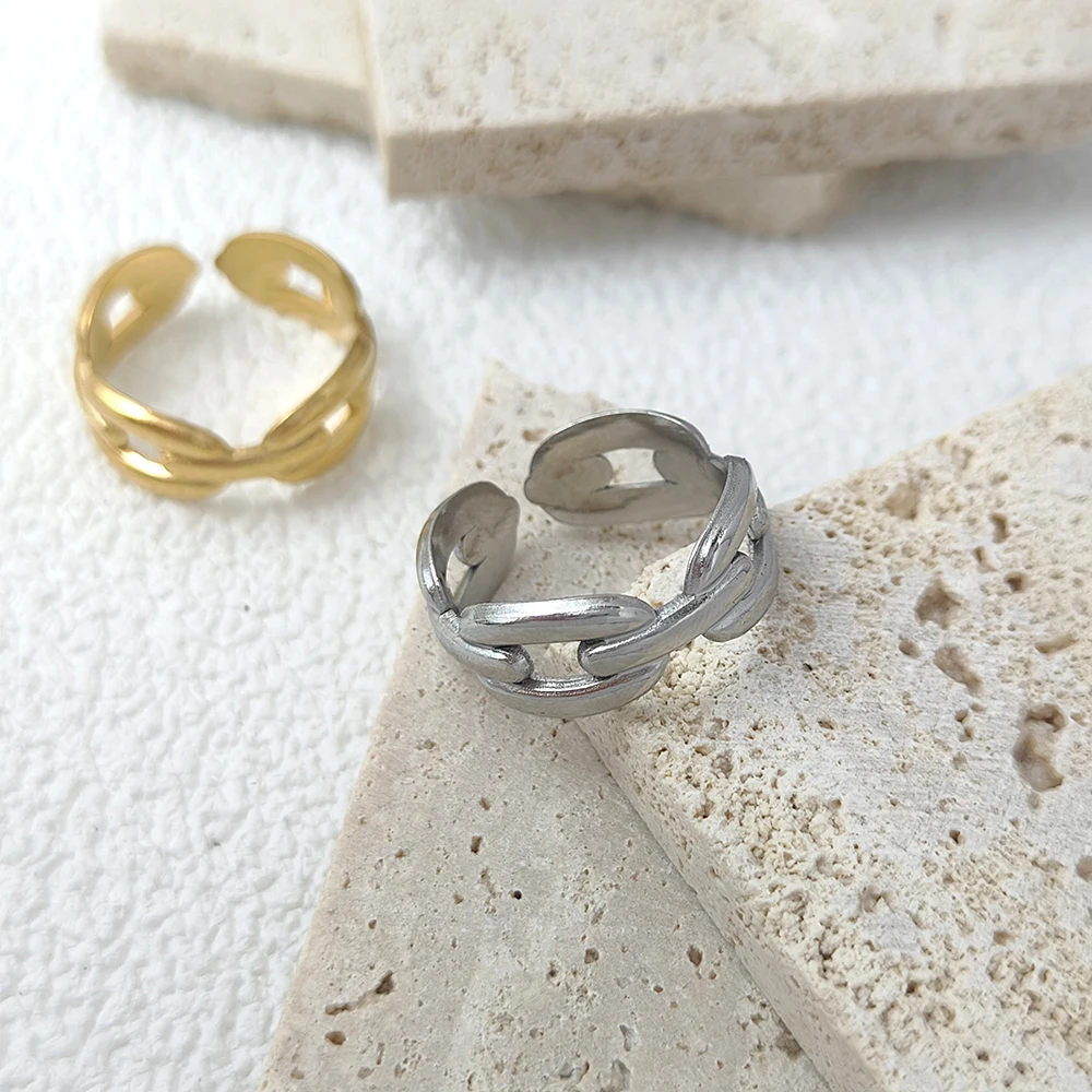 

Link Twisted Rope Glossy Ring Gold Plated Silver Color Chunky Cuban Chain Unisex Women Man Ring for Wedding Party Anniversary