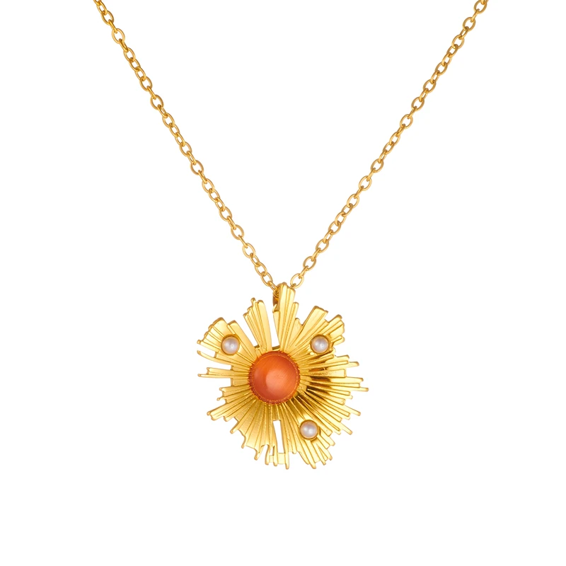 LAMENGLY нержавеющая сталь 316L оранжевый кристалл нерегулярные листья кулон ожерелье