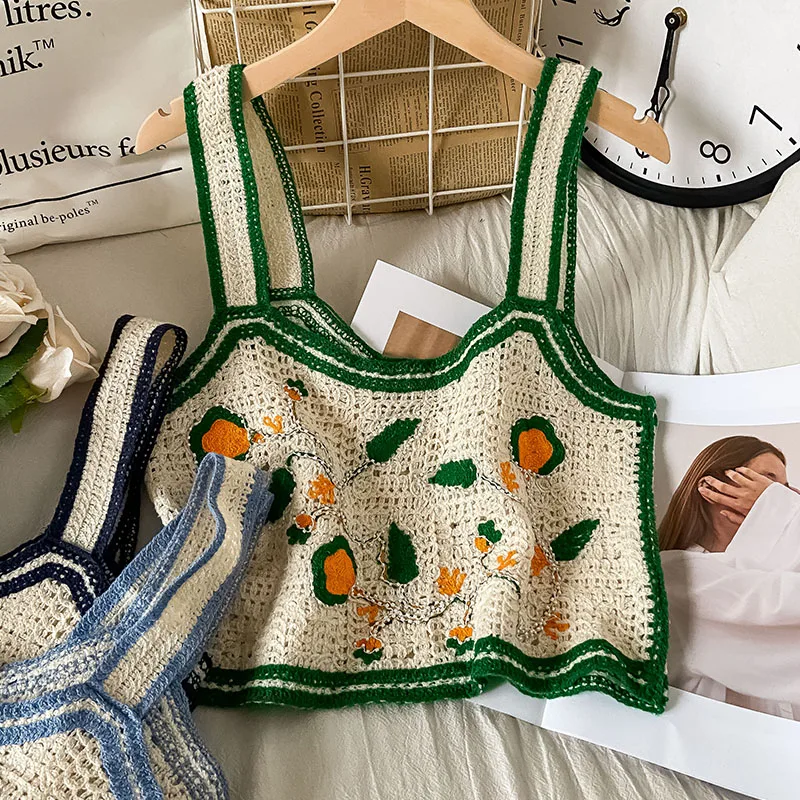 

OUMEA Women Crochet Strappy Crop Tops In Multi Colors Floral Embroidery Cute Patchwork Casual Tops Summer Beach Sleeveless Tops
