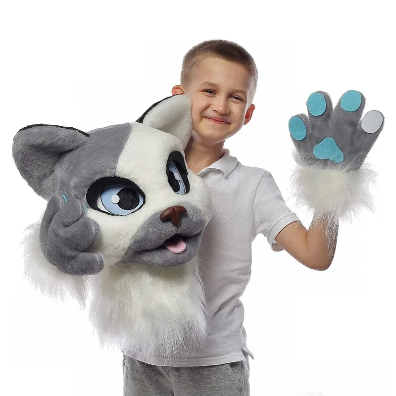 Кошка Fursuit белая кошка талисманы аксессуары голова лапы хвост Симпатичный