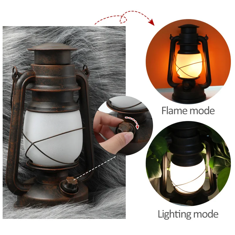 LED Retro Portable Lantern Outdoor Camping Kerosene Lamp Dynamic Flame Light 3A Battery Powered tent lighting Garden Decoration |