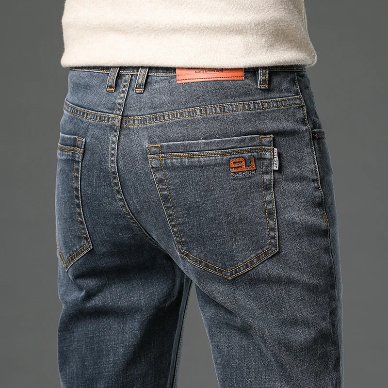 2023 Spring Autumn Clothing Youth Men's Slim Straight Jeans Simple Fashion Men's Fit Cotton Stretch Nostalgic Denim Jeans