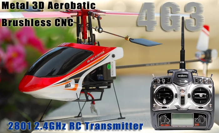 Walkera 4G3 Micro Metal 3D Aerobatic Brushless CNC RC Helicopter w/ 2801 2.4GHz 8CH RC Transmitter Heli W/ Gyro RTF ready fly