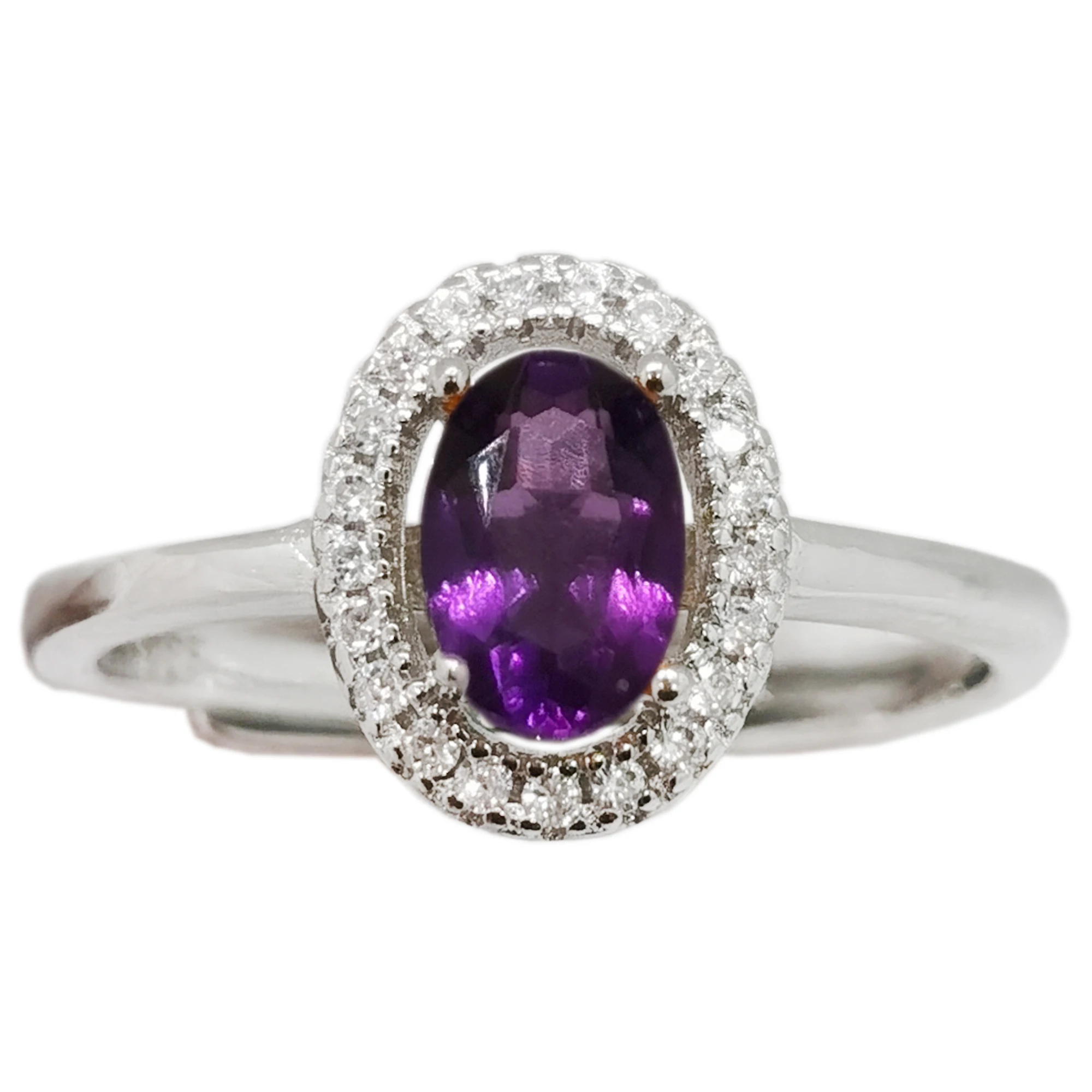 

0.5ct 4mm*6mm 100% Natural Amethyst Ring VVS Grade Rich Color Amethyst Silver Ring for Daily Wear February Birthstone