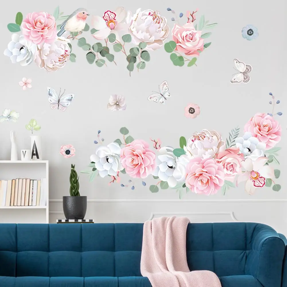 

Self-adhesive Wall Stickers Colorful Flowers Leaves Pattern Removable Waterproof Decals For Bedroom Porch Home Wall Decoration