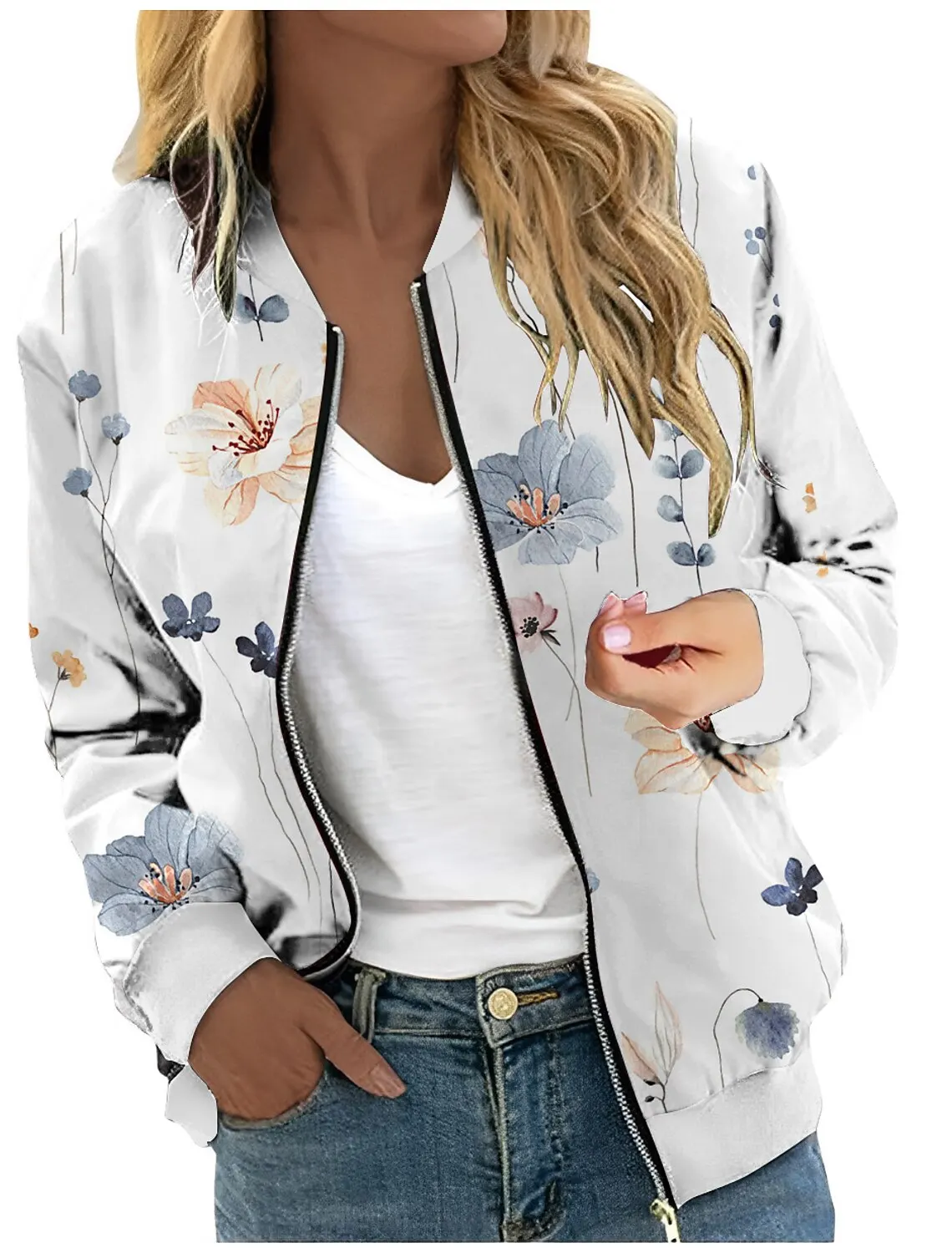 

Женская Повседневная Свободная куртка на молнии с длинным рукавом