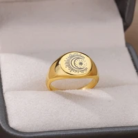 aesthetic moon star signet rings for women men vintage stainless steel ring wedding couple rings luxury jewelry gift bague