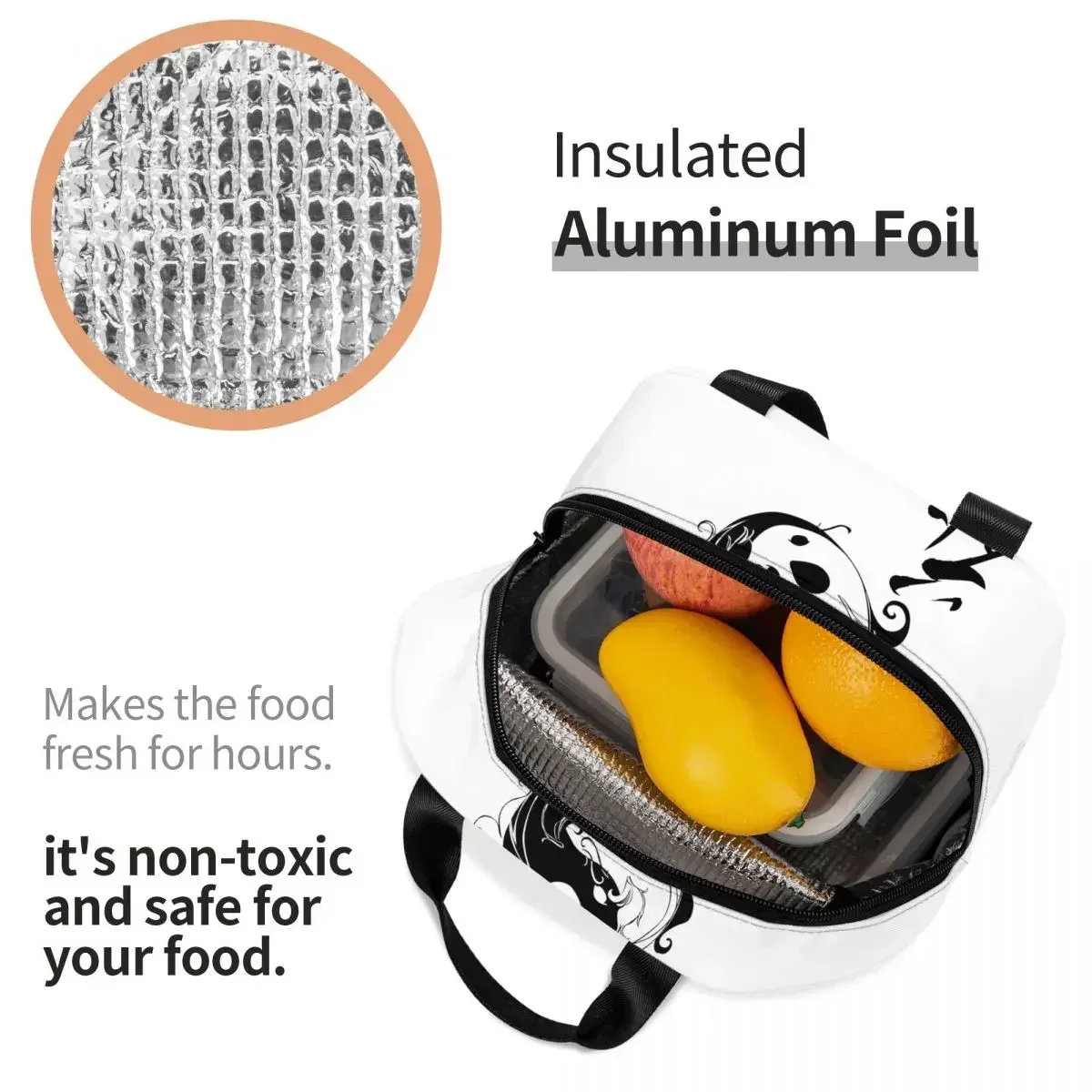 Изолированные сумки для ланча Ying Yang Koi Fish большой японский контейнер еды Kanji