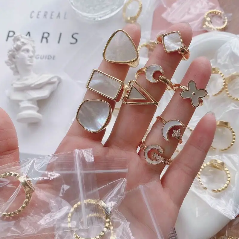 10 шт./лот модные кольца в форме Луны/звезды позолоченные с ракушкой регулируемое