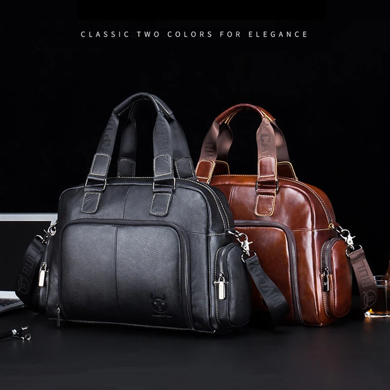 Genuine Leather Briefcase for Man Luxury Cowhide Handbags Tote Laptop Shoulder Business Messenger Crossbody Side Travel Bag