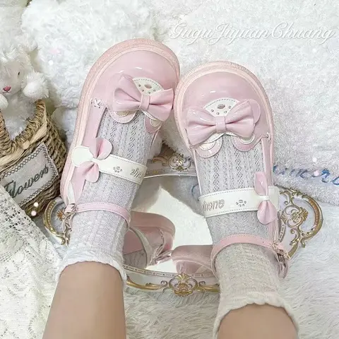 Женские японские милые розовые туфли в стиле "Лолита" с бантом, красивые туфли для косплея, милые туфли с круглым носком, Туфли Мэри Джейн, милая обувь для девочек