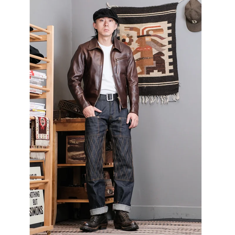 Simons Vintage Motorcycle Anti-fall Lingge Reinforcement 14OZ Selvege Denim Moto&Biker Three Needles Amekaji Heavyweight