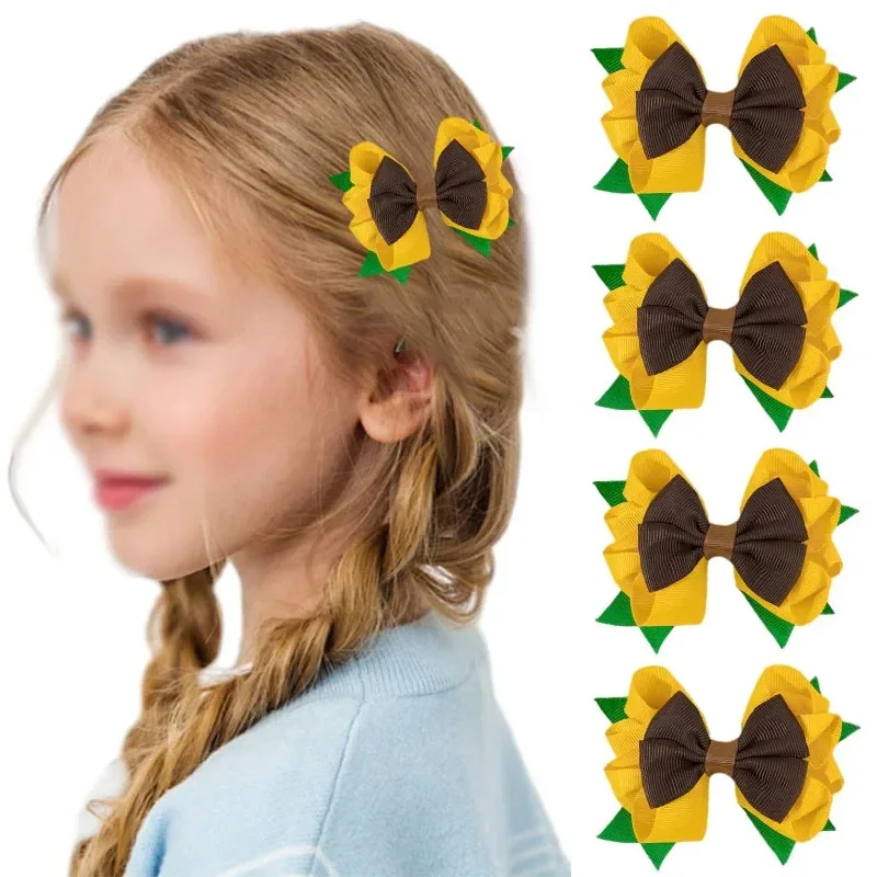Oaoleer 2 шт. цвет подсолнуха лента с бантом заколки для волос детей девочек детские