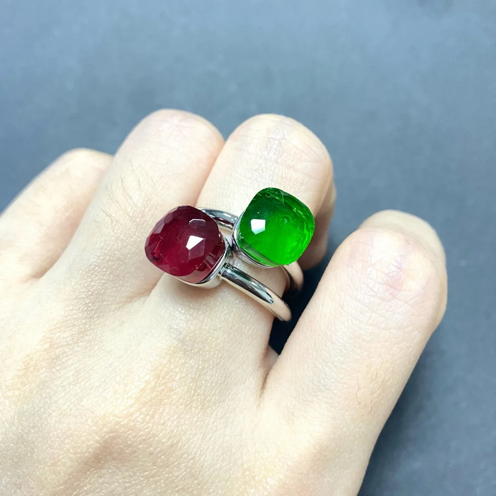

2Pcs/Set Classic Ring Stacked Mix Color Crystal Ring Candy Color Ring Silver Plated Jewelry Birthday Gift For Women
