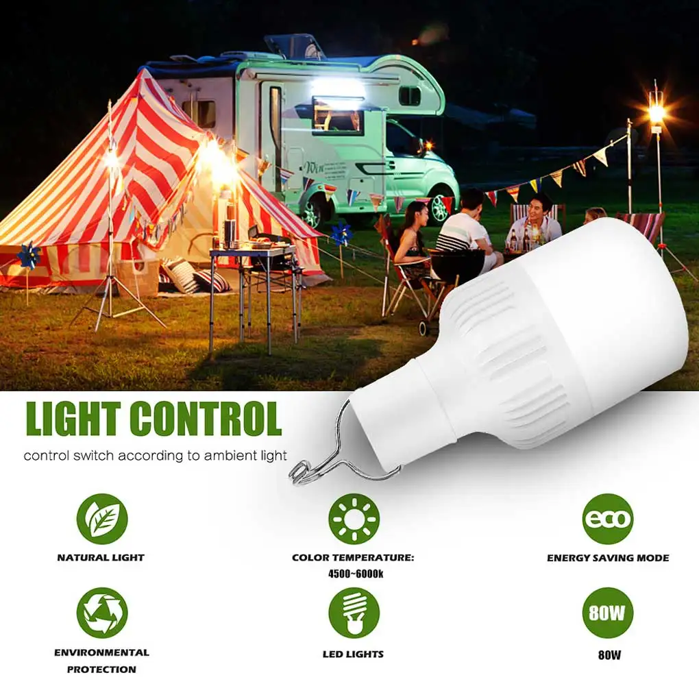 

6500K Outdoor Rechargeable Night Light Bulb Camping Tent Hanging Dimmable Lantern Portable Lighting Tool Patio Porch 100W