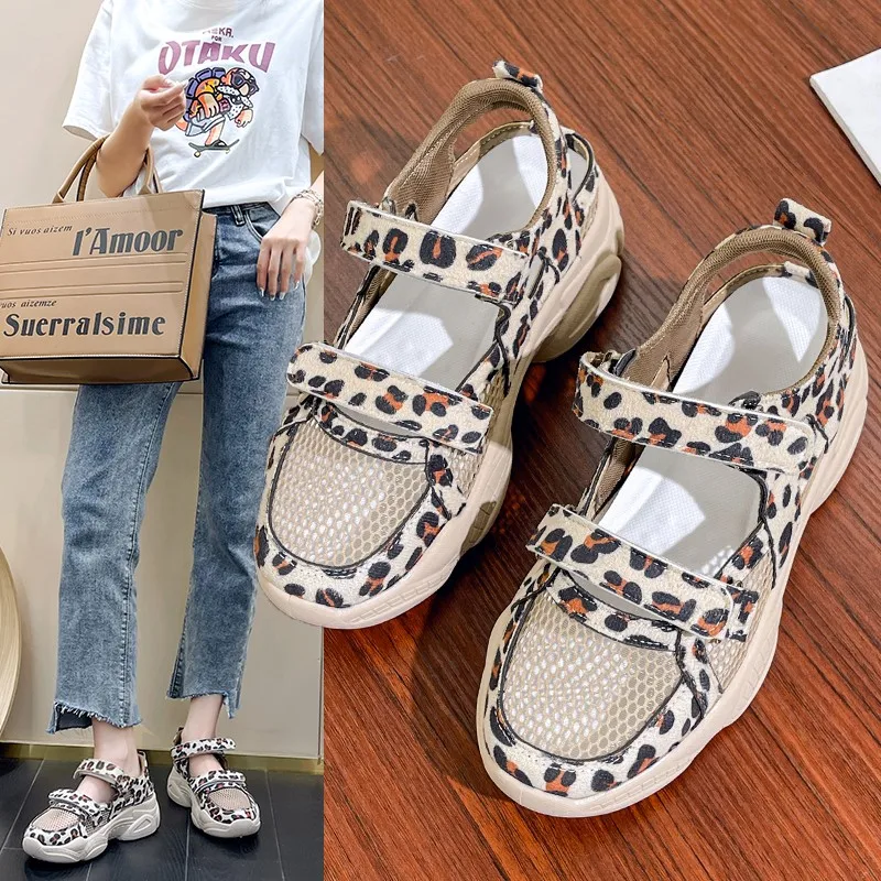 Mesh 2023 Spring/Summer New Korean Edition Casual Shoes Leopard Print Breathable Sports Dad Edition Sandals