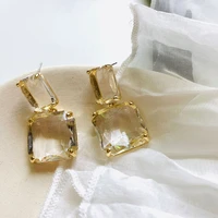 original crystal clear new 925 silver needle geometric square transparent crystal womans earrings retro temperament earrings