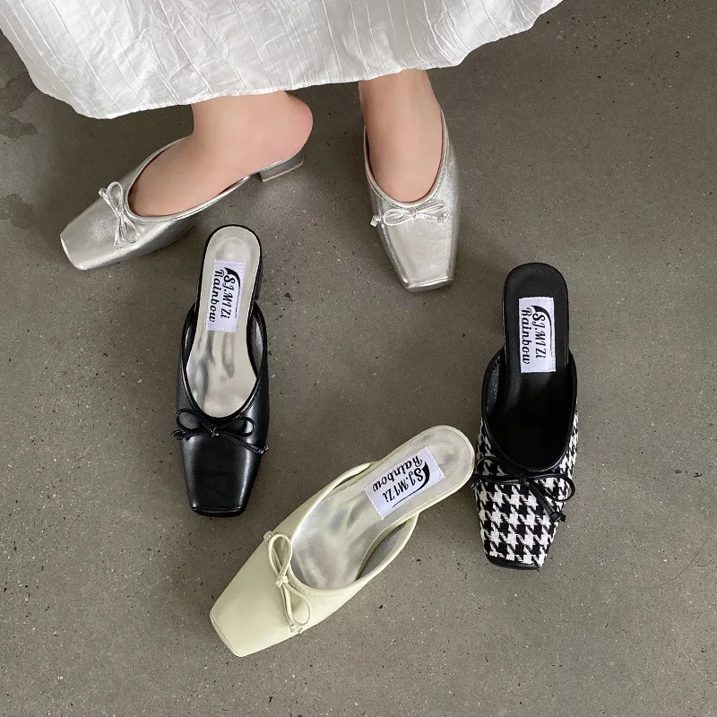 

Шлепанцы женские на толстом каблуке, без застежки, с квадратным носком