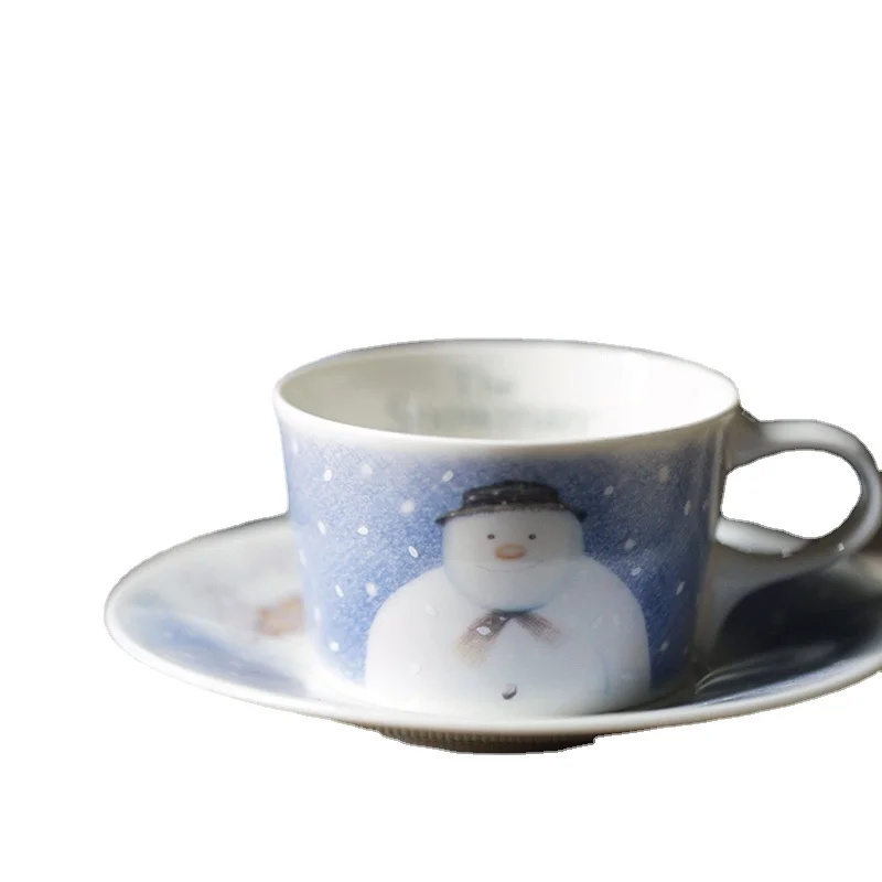 

High Quality Ceramic Mugs Made In Japan Snowman Breakfast Milk Cups Juice Mug Cute Coffee Cup Porcelain Handgrip Cartoon White