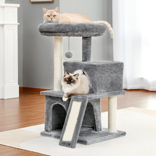 Cat Tree Luxury Cat Towers with Double Condos Spacious Perch Cat Hammock Fully Wrapped Scratching Sisal Post and Dangling Balls 2
