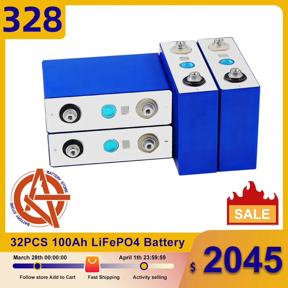 

NEW 3.2V 100AH Lifepo4 32PCS DIY 12V 24V 48V Rechargeable Battery Pack for RV Boat Solar Electric Car Golf Cart Battery Tax Free