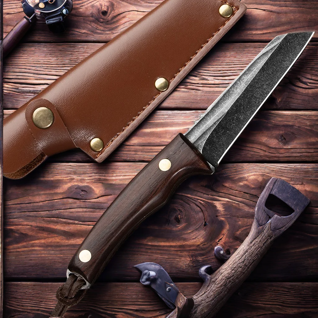 Острый кованый нож с деревянной ручкой многофункциональный для выживания на
