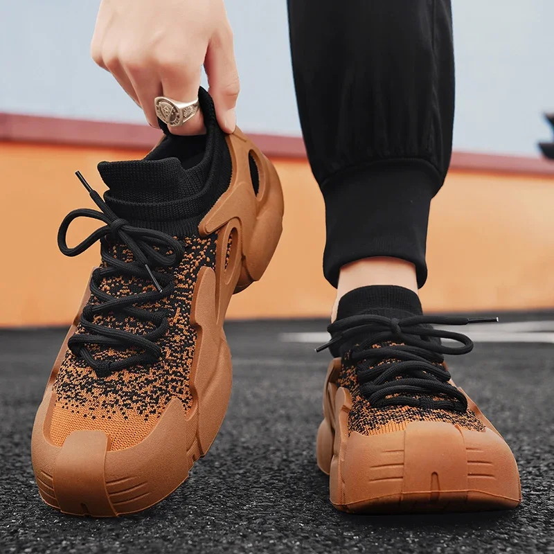 Мужские повседневные спортивные туфли Бежевые кроссовки дышащая сетчатая обувь
