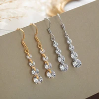 fashion long silver color tassel stud earrings for women simple personality zircon earring girls wedding party jewelry gifts