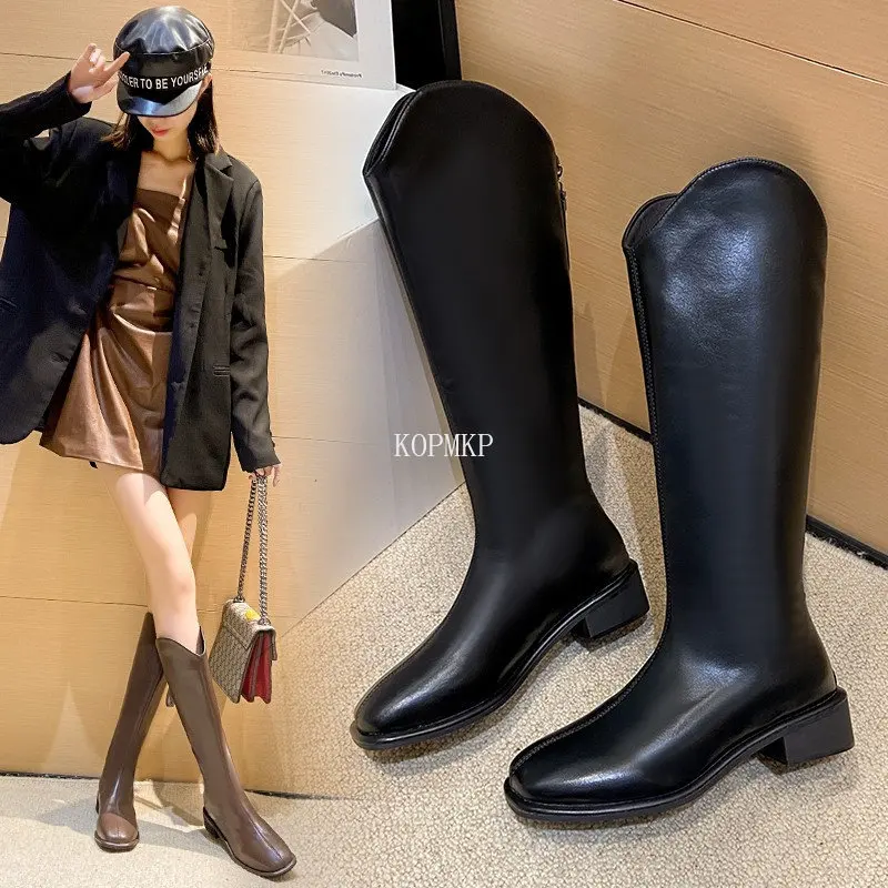 

Женские сапоги из натуральной кожи, на молнии, до колена, на платформе и квадратном каблуке