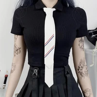 y2k gothic punk lapel short sleeve tie crop tops for women japanese patchwork jk college street sexy skinny tops summer