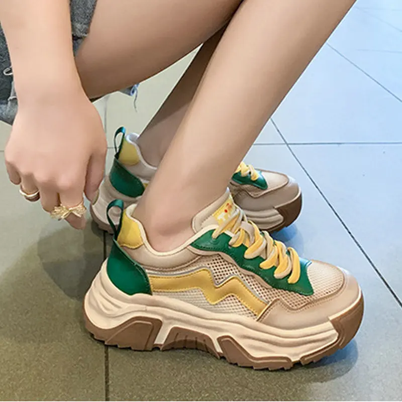 Women's Shoes 2023 Spring and Summer New Lace-up Color-Blocking Inner Height-increasing Shoes Sneakers Women Tenis Feminino