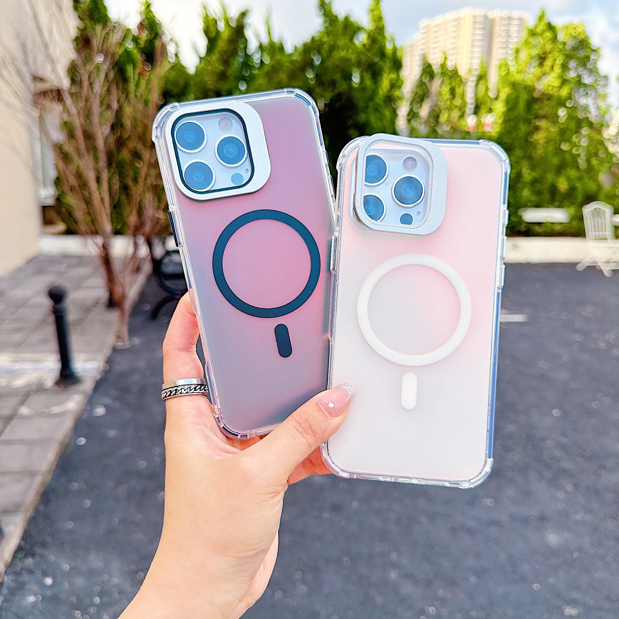 Фото Магнитный чехол-накладка Chameleon Colorful Stand Glass Lens Cover для iPhone 17 16 15 14 13 12 11 Pro Max с защитой от падений, совместимый с MagSafe №4