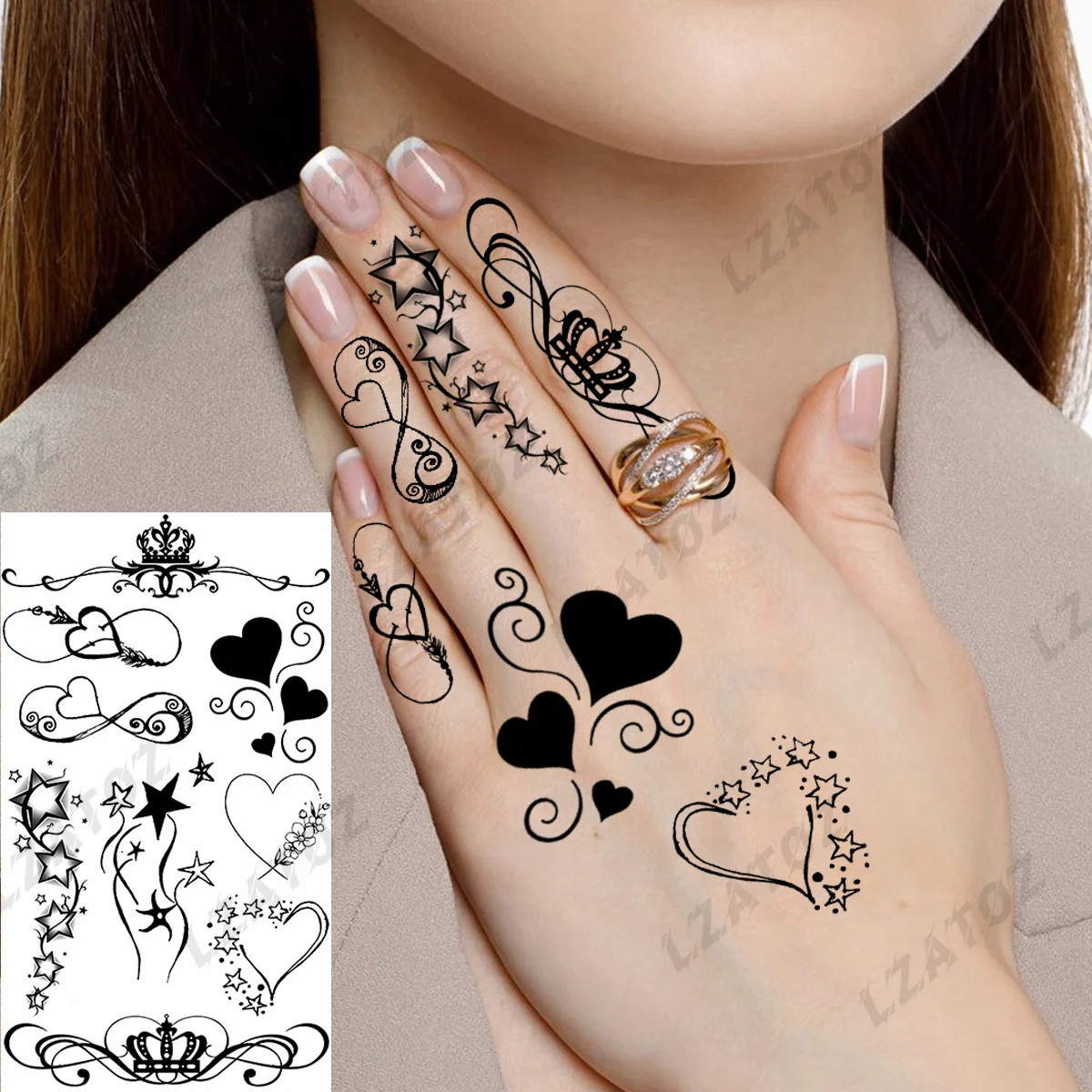 

Tiny Stars Heart Heart Temporary Tattoos For Women Adult Infinity Crown Fake Fake Tattoo Stickers Small Waterproof Finger Tatoos