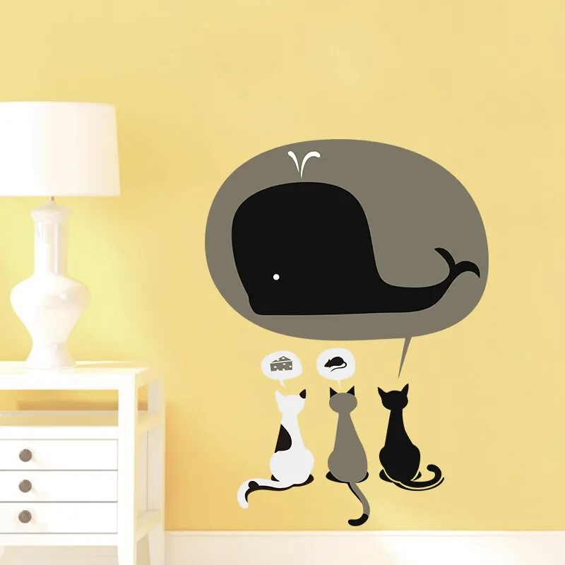 

Cat's Dream Mouse Cheese Whale Wall Stickers For Kids Room Bedroom Decorations Creative Pvc Mural Art Diy Cartoon Animal Poster