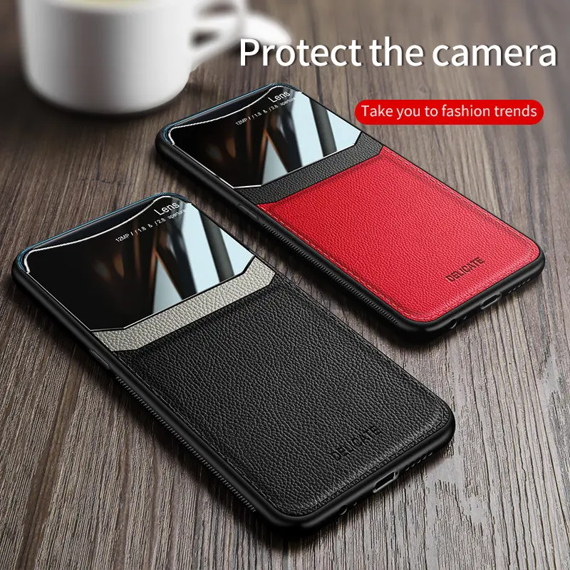 

Oppo Find X FindX CPH1871 Case Silicone TPU Bumper Leather Plexiglass Back Cover Hard Case for Oppo Find X Shockproof Cover