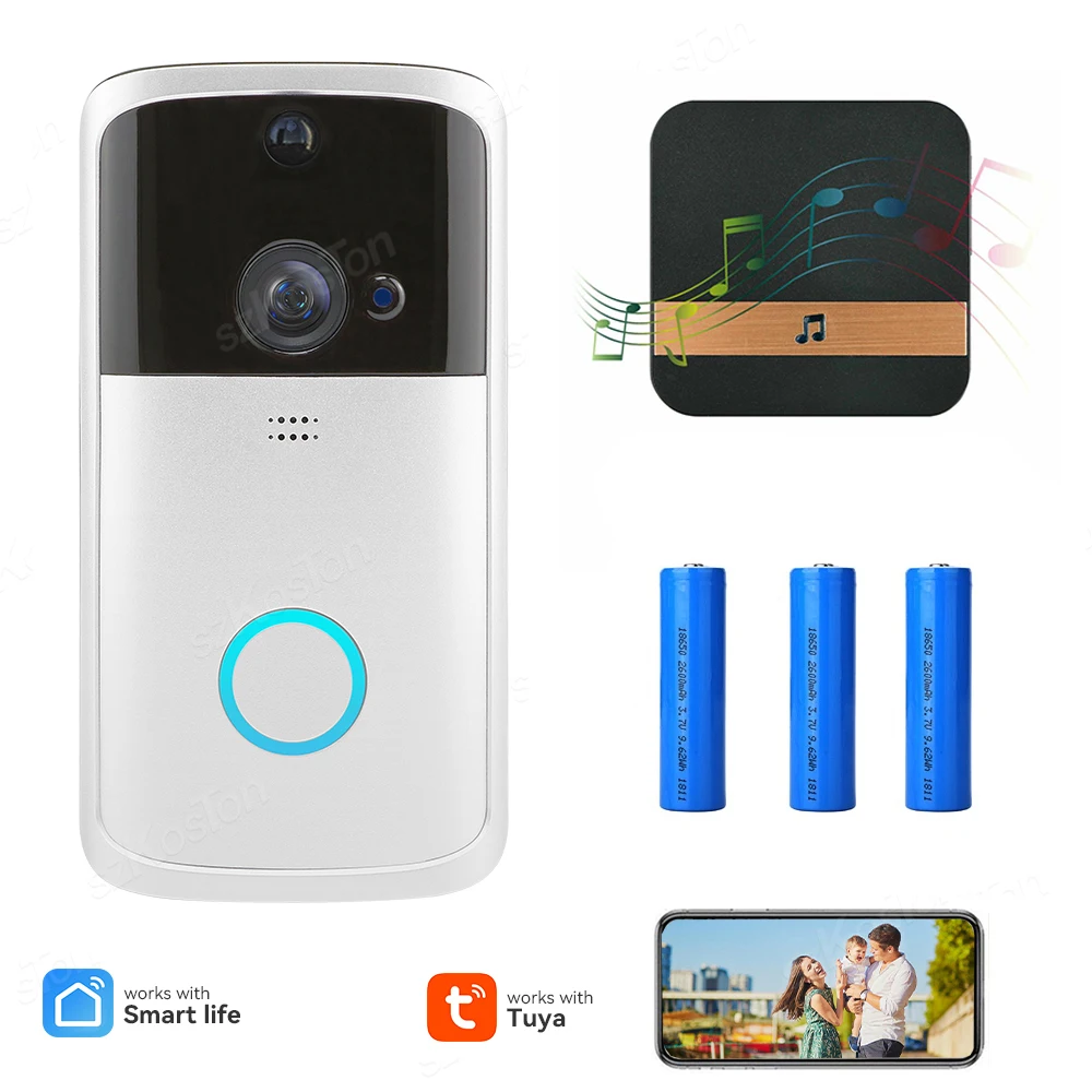 

Умный видеодомофон Tuya, беспроводной дверной звонок с Wi-Fi и камерой, с аккумулятором, безопасность жилых помещений