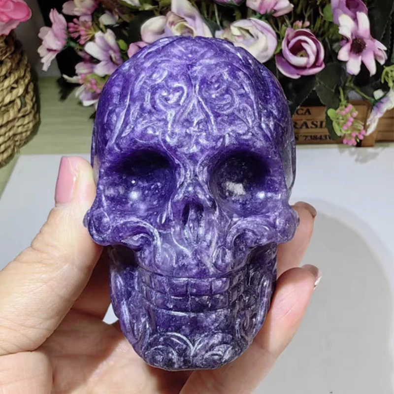 Череп Lepidolite кварцевый кристалл метафизический витамин домашний декор редкий