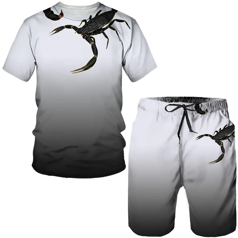 Fashion Scorpion Graphic T Shirt Casual Shorts 2 Piece Outfit Summer Outdoor Tracksuits Hip Hop Short Sleeve T Shirt For Men Set