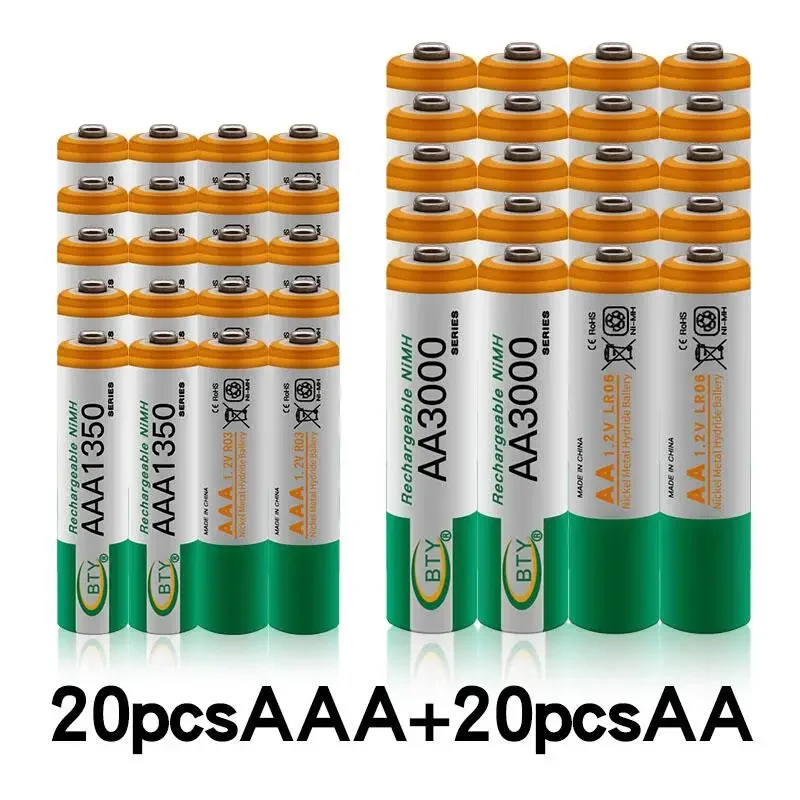 

100% New 1.2 V AA 3000 MAH Ni MH akkus + AAA battery 1350 MAH rechargeable battery Ni MH 1.2 V AAA battery