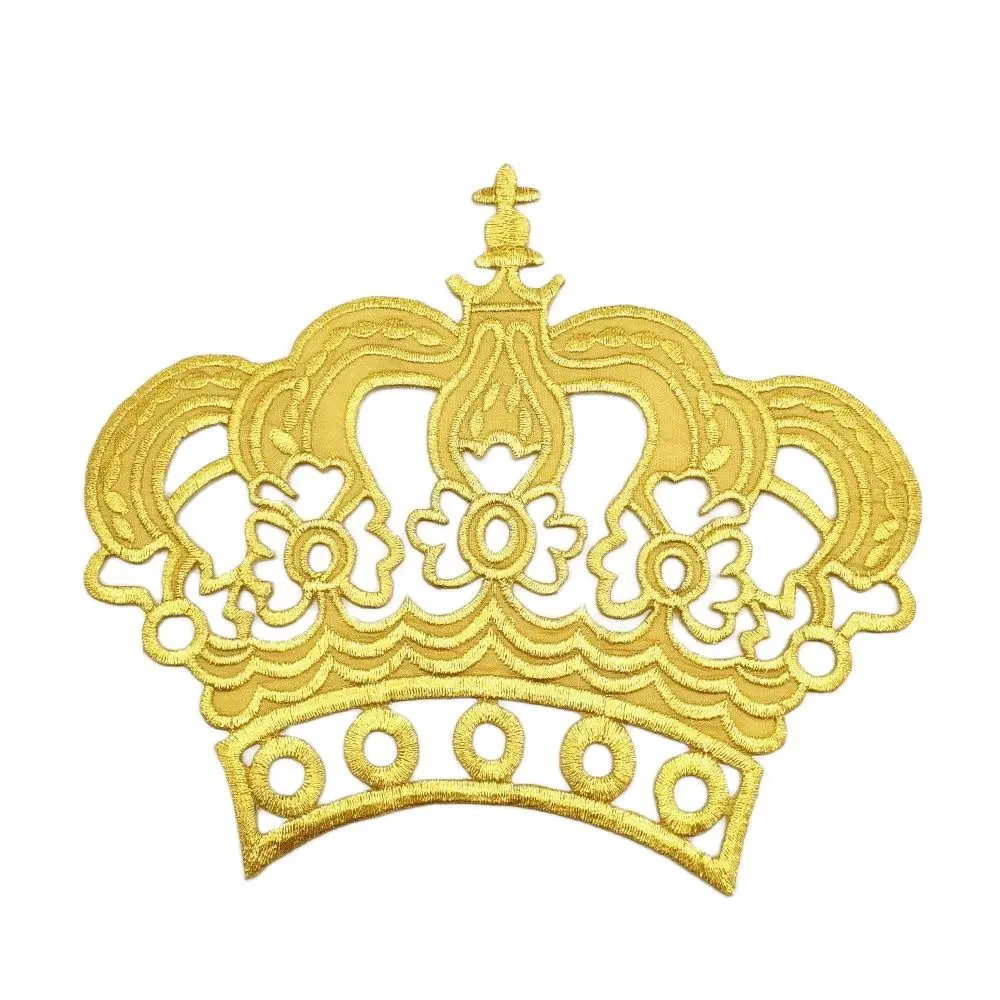 

Iron On Patches Gold Royal Crown Budges Flower Embroidered Patches Diy Garment Appliques Costume Cosplay 15.5*14cm