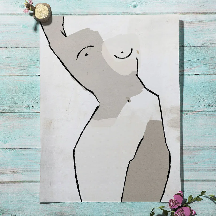 Абстрактная Геометрическая линия настенная печать полосатая платье девушка