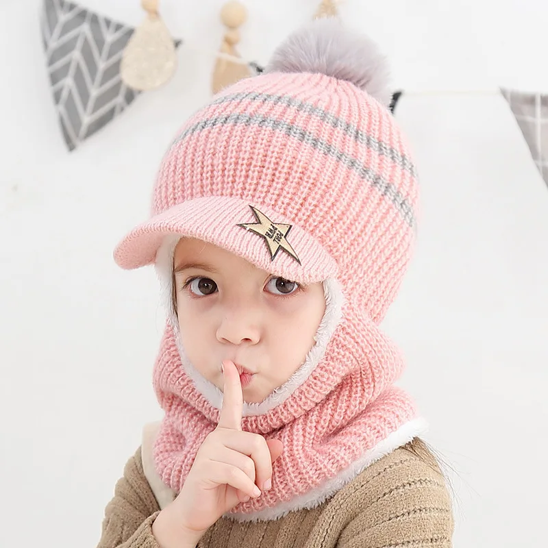 

2-6 Years Baby Hat Scarf One-Piece Winter Warm Children Protection Ears Hats Boys And Girls Infant Toddler Bonnet Enfant 아기겨울모자