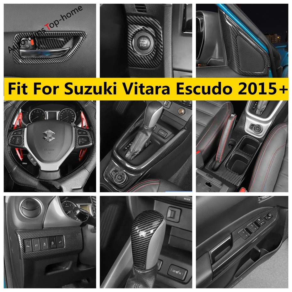 Pillar A Frame / Water Cup / Gear Panel / Steering Wheel Cover Trim For Suzuki Vitara Escudo 2015 -2022 Carbon Fiber Accessories