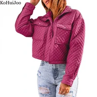 kohuijoo 2022 autumn new jacket and coat women long sleeve outerwear turn down collar short loose zipper casual jackets big size