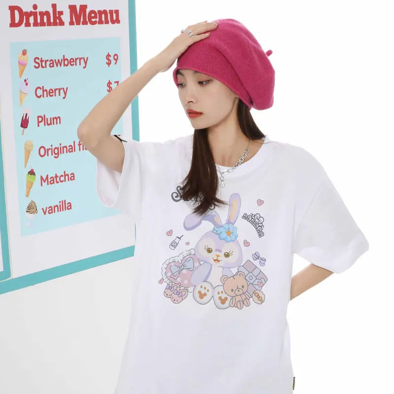 Футболка женская из чистого хлопка с коротким рукавом и принтом Звезды Диснея