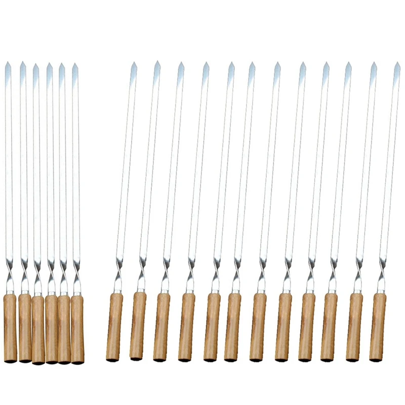 

New BBQ Skewers Long Handle Shish Kebab Barbecue Grill Stick Wood Grill Needle