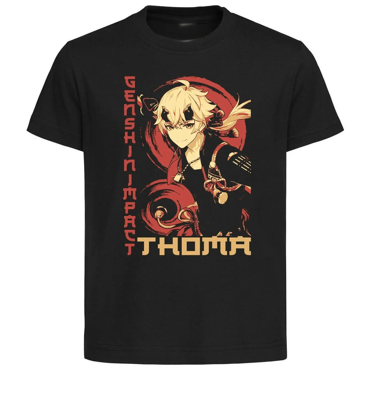 Черная футболка унисекс в японском стиле-Genshin Impact - Thoma SA0941-одежда