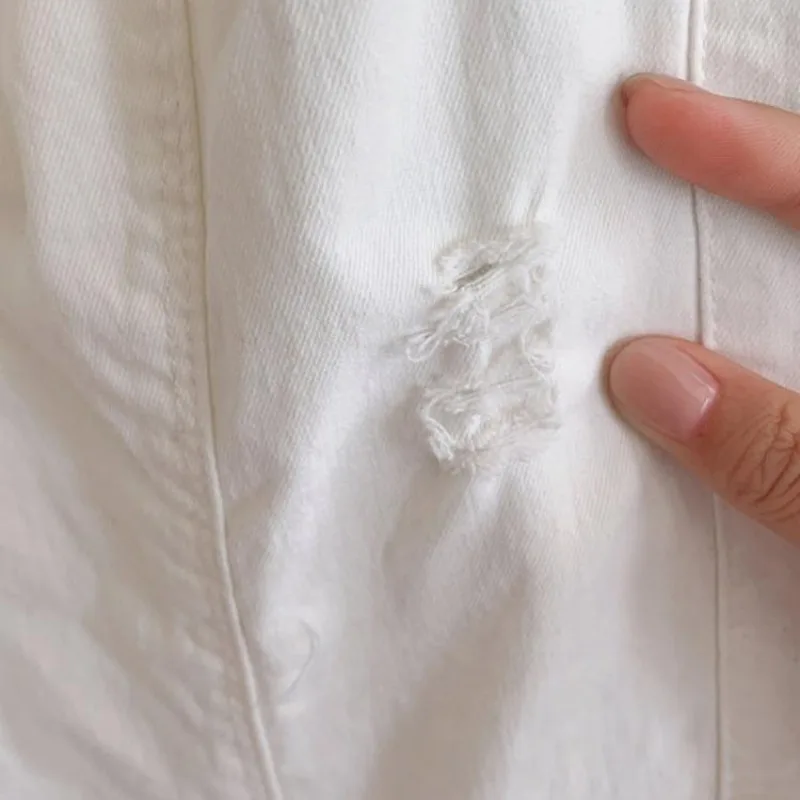 Простая Повседневная летняя однотонная потертая Женская эластичная высокая